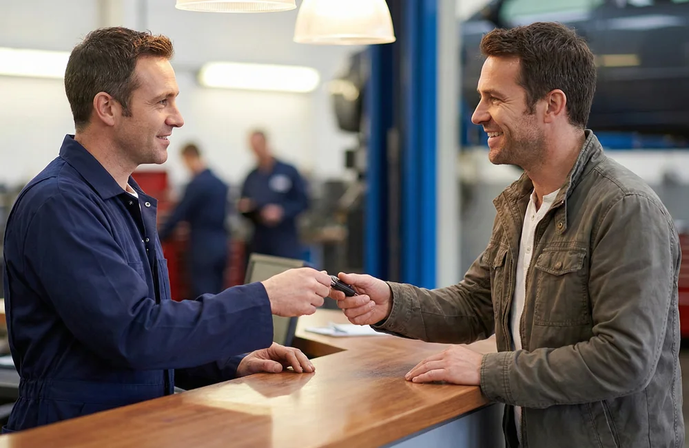 Monteur voert een Kia merkbeurt uit aan de motor van een auto