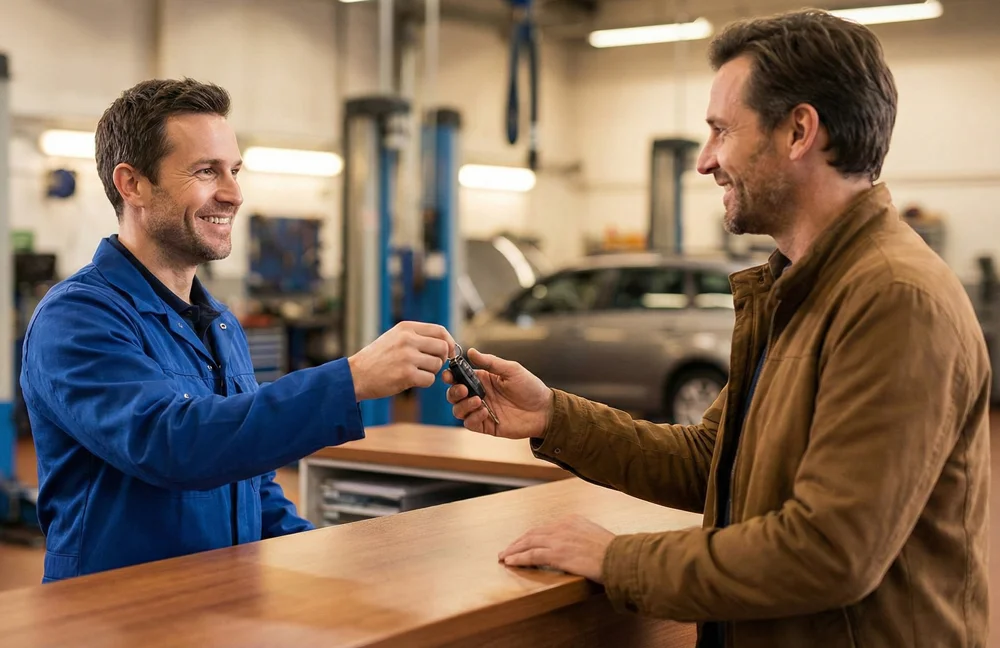 Monteur voert een Toyota merkbeurt uit aan de motor van een auto